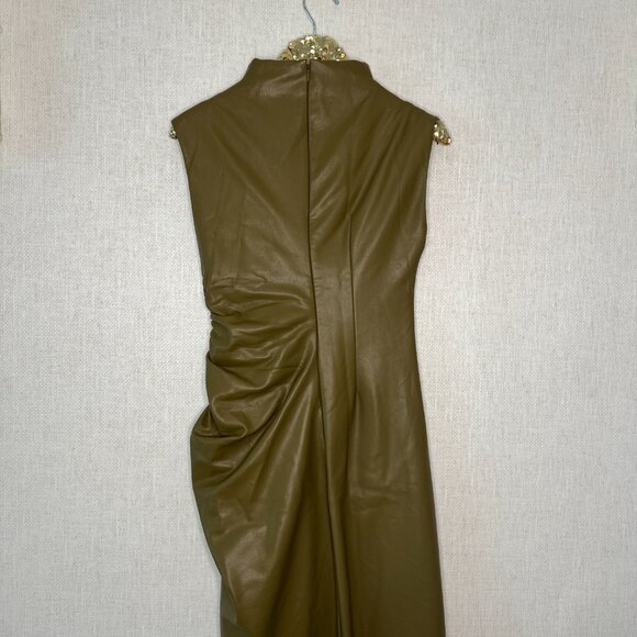 ANTHROPOLIGIE Maya Ruched Cowl-Neck Dress: Faux Leather Edition/ SIZE: 2 - Picture 5 of 6